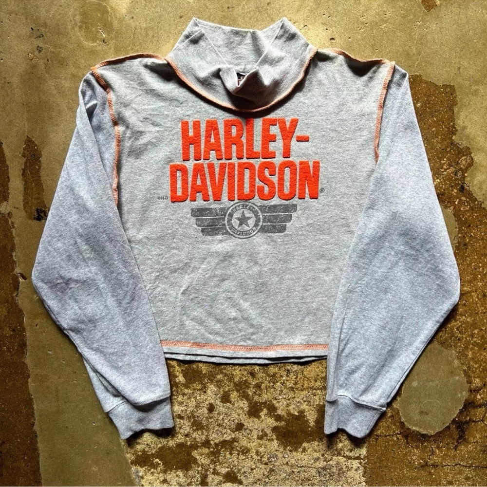 Harley-Davidson Gray and Orange Long Sleeve Tee